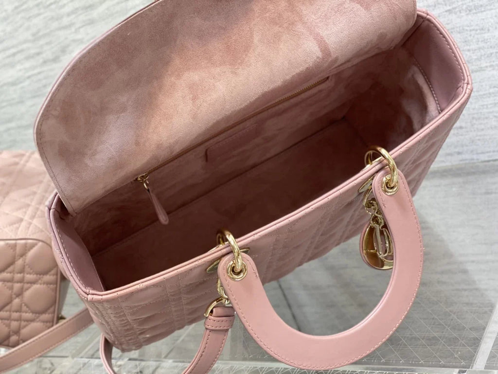 Large Lady Dior Bag M0566 Pink Lambskin Gold Hardware - Default Title - View 8