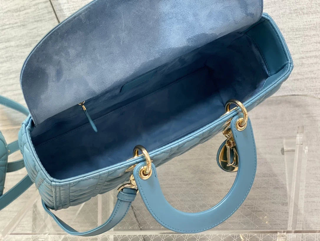 Large Lady Dior Bag M0566 Blue Lambskin Gold Hardware - Default Title - View 8
