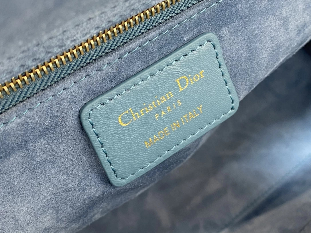 Large Lady Dior Bag M0566 Blue Lambskin Gold Hardware - Default Title - View 9
