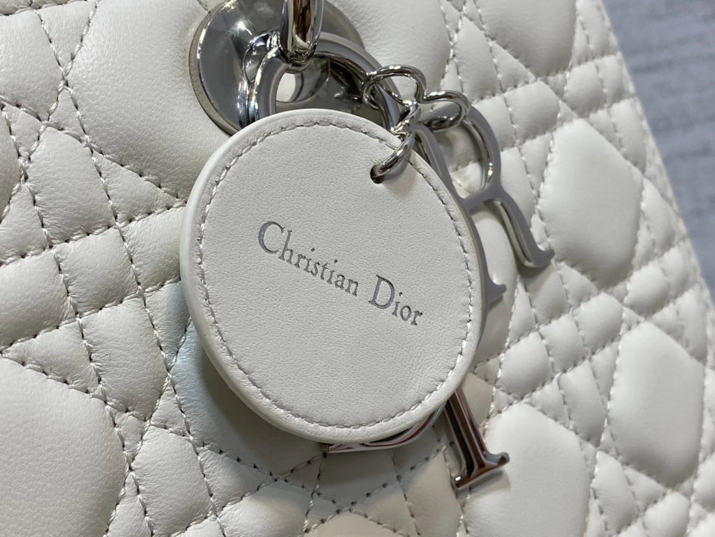 Large Lady Dior Bag M0566 White Lambskin Silver Hardware - Default Title - View 7
