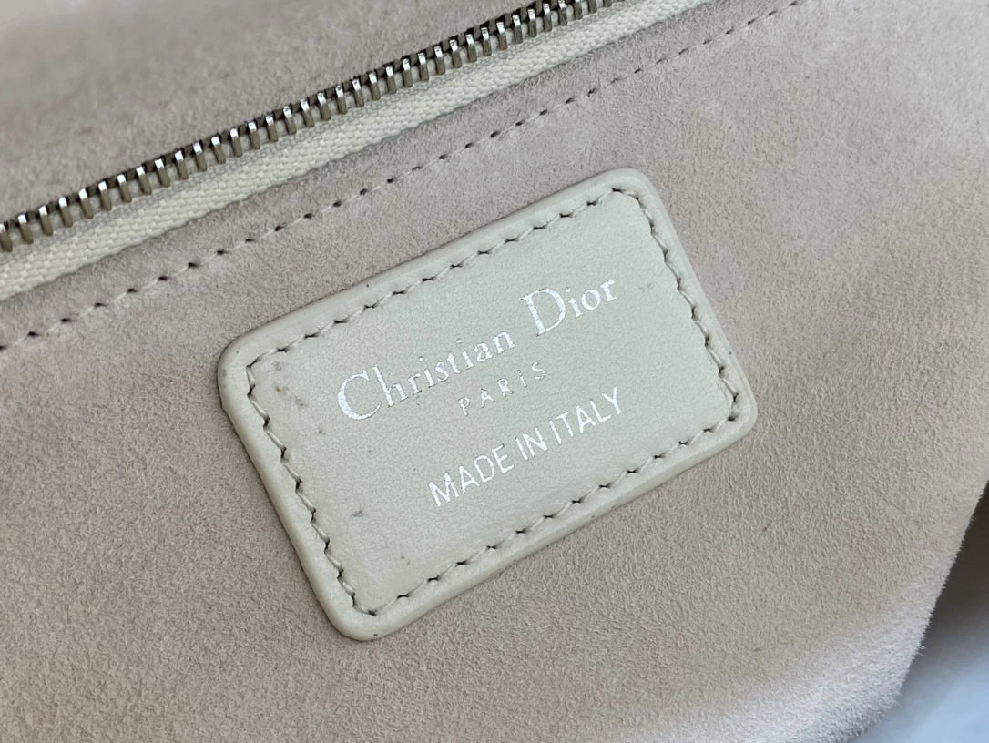 Large Lady Dior Bag M0566 White Lambskin Silver Hardware - Default Title - View 9
