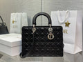Large Lady Dior Bag M0566 Black Lambskin Silver Hardware - Default Title - View 1