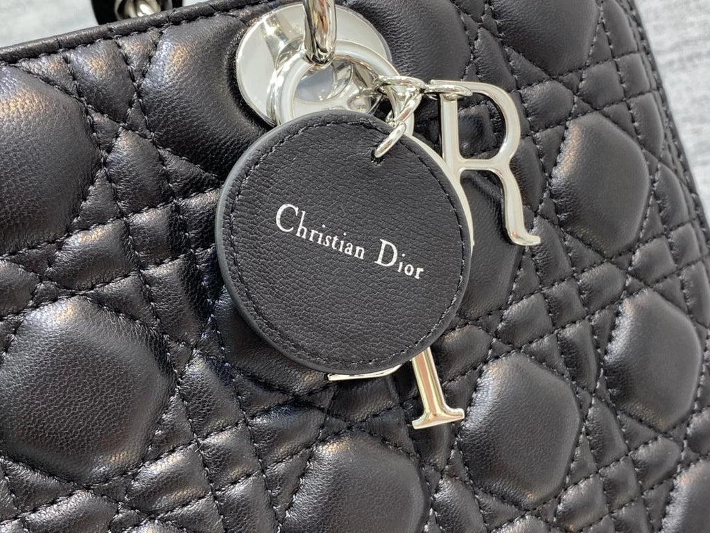 Large Lady Dior Bag M0566 Black Lambskin Silver Hardware - Default Title - View 6
