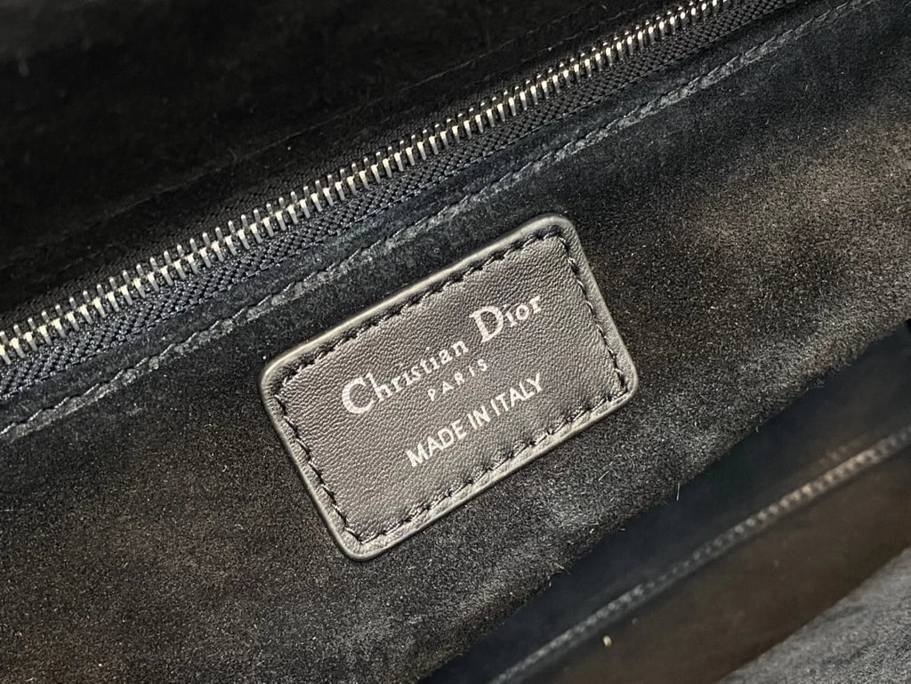 Large Lady Dior Bag M0566 Black Lambskin Silver Hardware - Default Title - View 9