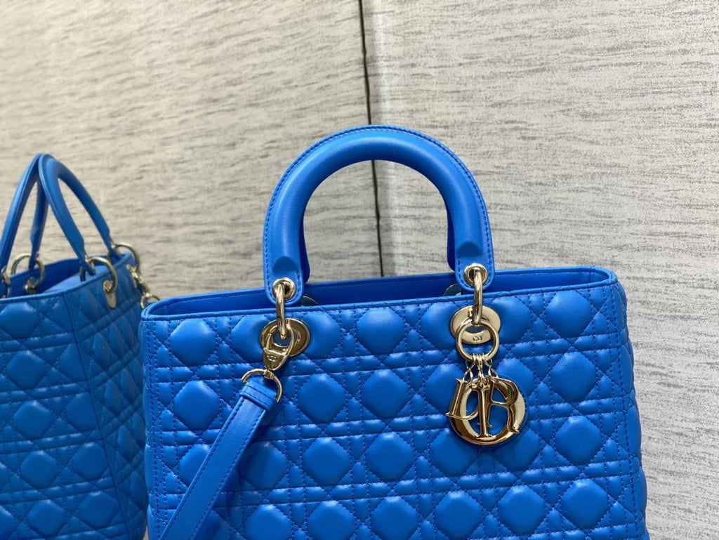 Large Lady Dior Bag M0566 Dark Blue Lambskin Gold Hardware - Default Title - View 4