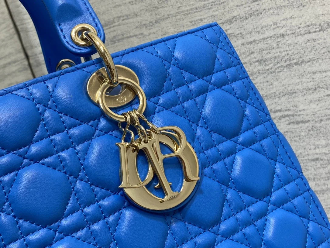 Large Lady Dior Bag M0566 Dark Blue Lambskin Gold Hardware - Default Title - View 5