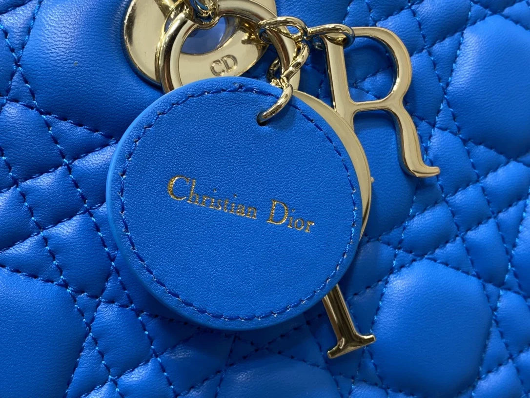 Large Lady Dior Bag M0566 Dark Blue Lambskin Gold Hardware - Default Title - View 6