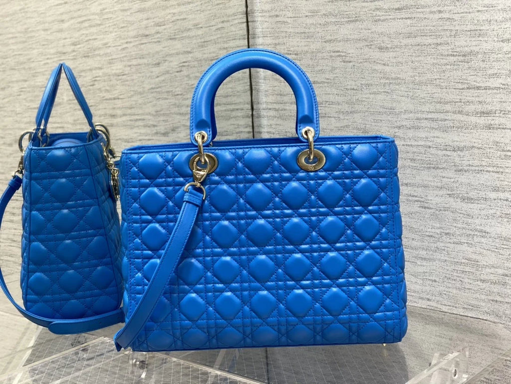 Large Lady Dior Bag M0566 Dark Blue Lambskin Gold Hardware - Default Title - View 2
