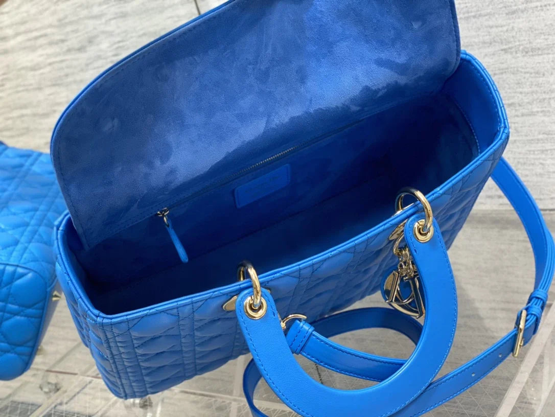 Large Lady Dior Bag M0566 Dark Blue Lambskin Gold Hardware - Default Title - View 8