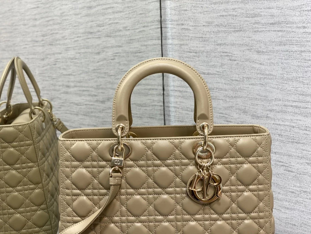 Large Lady Dior Bag M0566 Dark Apricot Lambskin Gold Hardware - Default Title - View 4