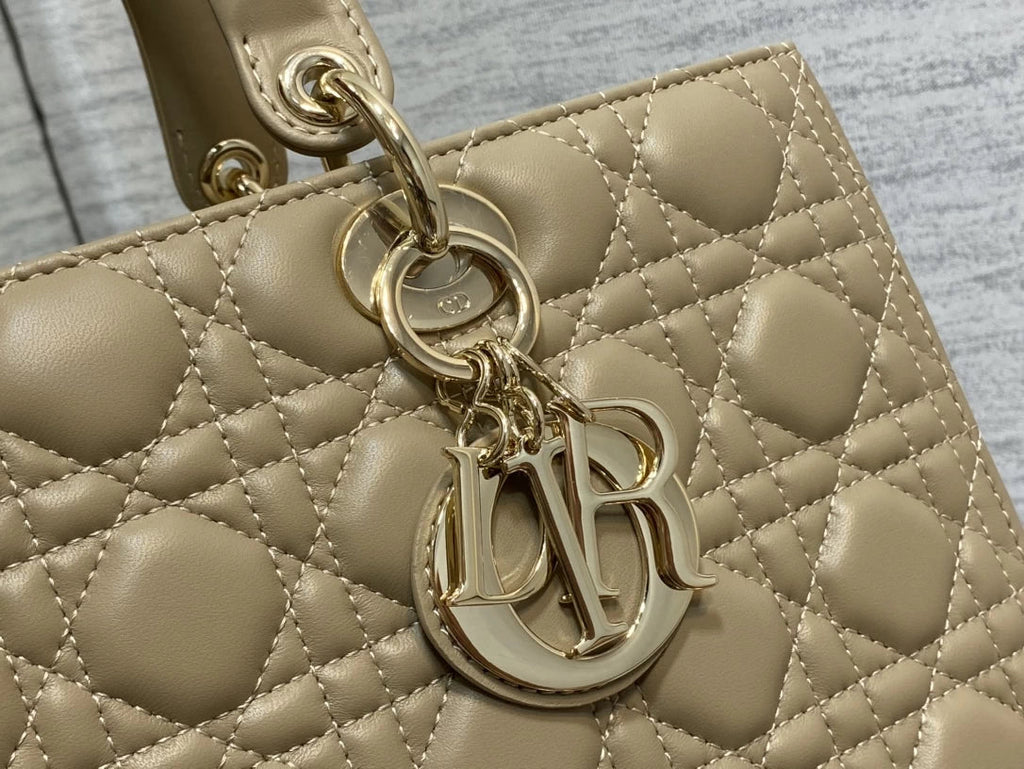 Large Lady Dior Bag M0566 Dark Apricot Lambskin Gold Hardware - Default Title - View 5