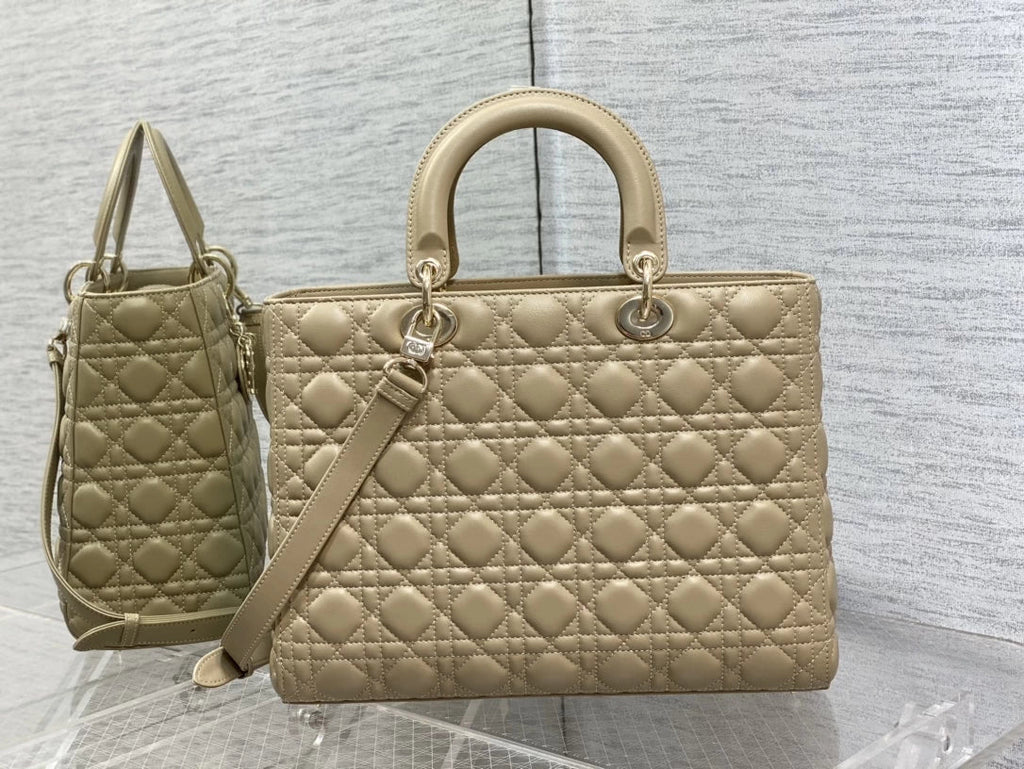 Large Lady Dior Bag M0566 Dark Apricot Lambskin Gold Hardware - Default Title - View 2