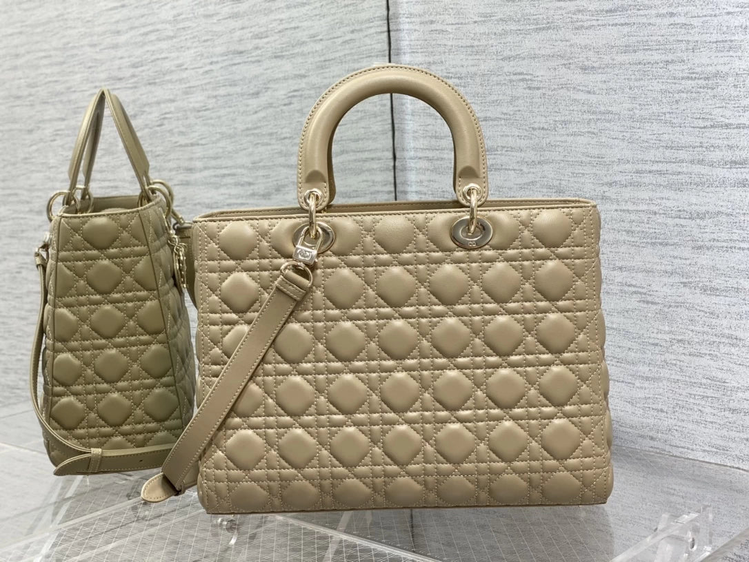 Large Lady Dior Bag M0566 Dark Apricot Lambskin Gold Hardware - Default Title - View 2