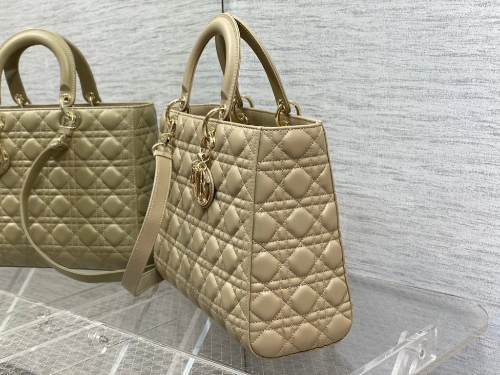 Large Lady Dior Bag M0566 Dark Apricot Lambskin Gold Hardware - Default Title - View 3
