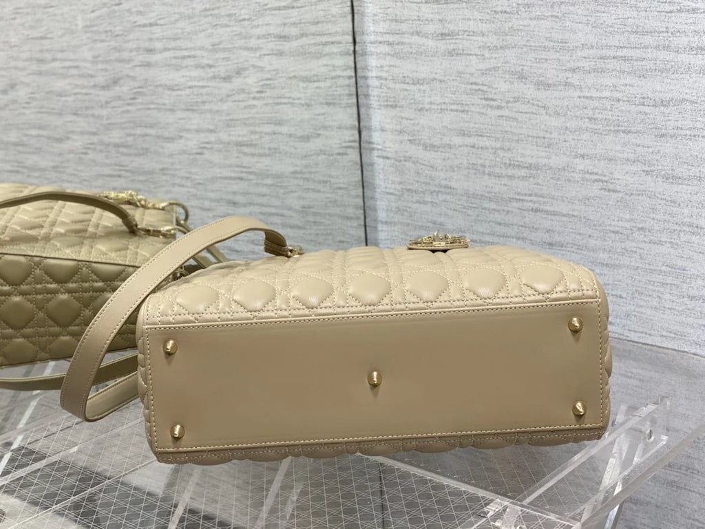Large Lady Dior Bag M0566 Dark Apricot Lambskin Gold Hardware - Default Title - View 7