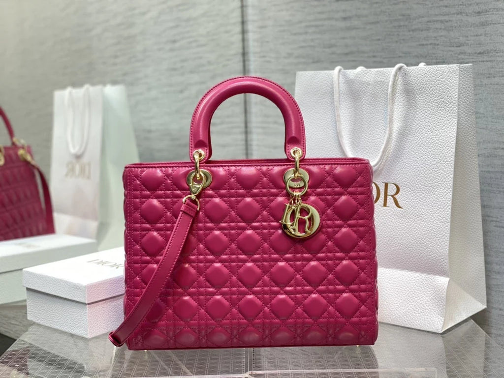 Large Lady Dior Bag M0566 Plum Lambskin Gold Hardware - Default Title - View 1