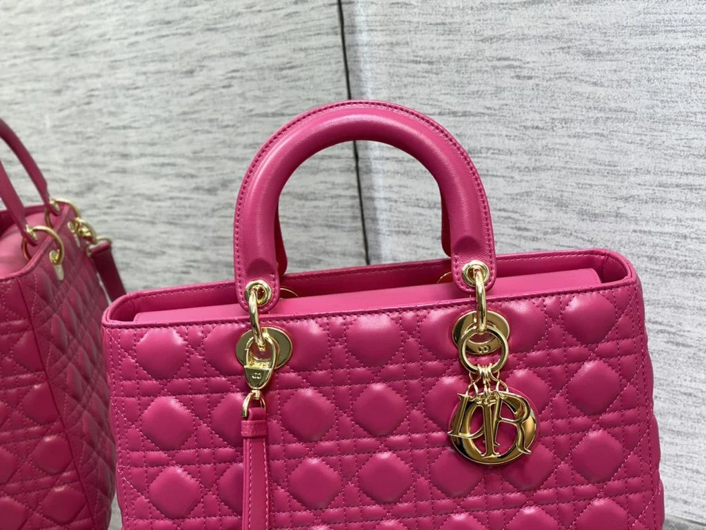 Large Lady Dior Bag M0566 Plum Lambskin Gold Hardware - Default Title - View 7