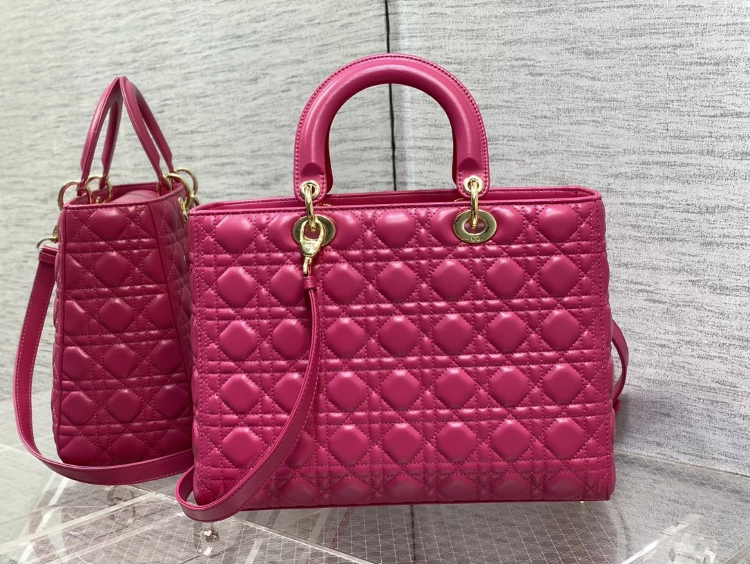 Large Lady Dior Bag M0566 Plum Lambskin Gold Hardware - Default Title - View 2