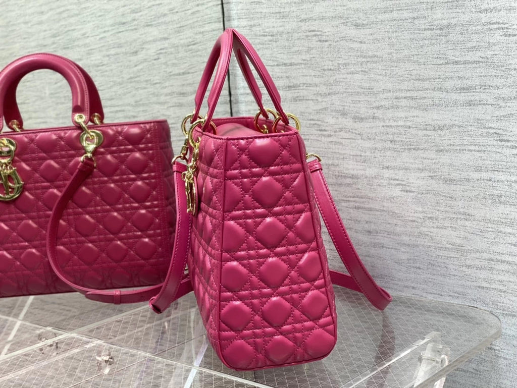 Large Lady Dior Bag M0566 Plum Lambskin Gold Hardware - Default Title - View 3
