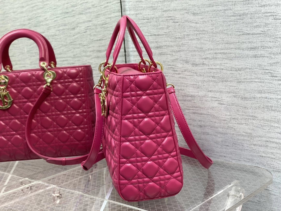 Large Lady Dior Bag M0566 Plum Lambskin Gold Hardware - Default Title - View 3