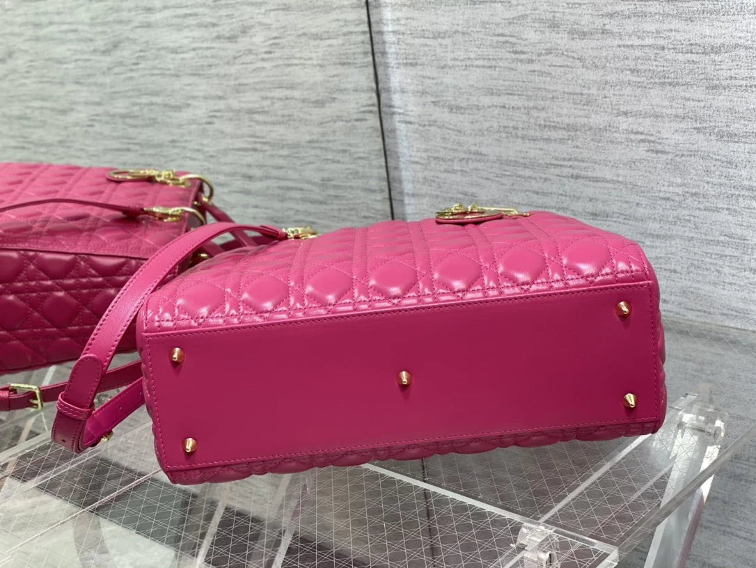 Large Lady Dior Bag M0566 Plum Lambskin Gold Hardware - Default Title - View 4
