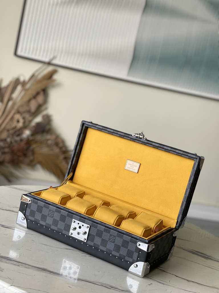 Louis Vuitton 8 watch case Damier Graphite Canvas N48194 Yellow - Default Title - View 1
