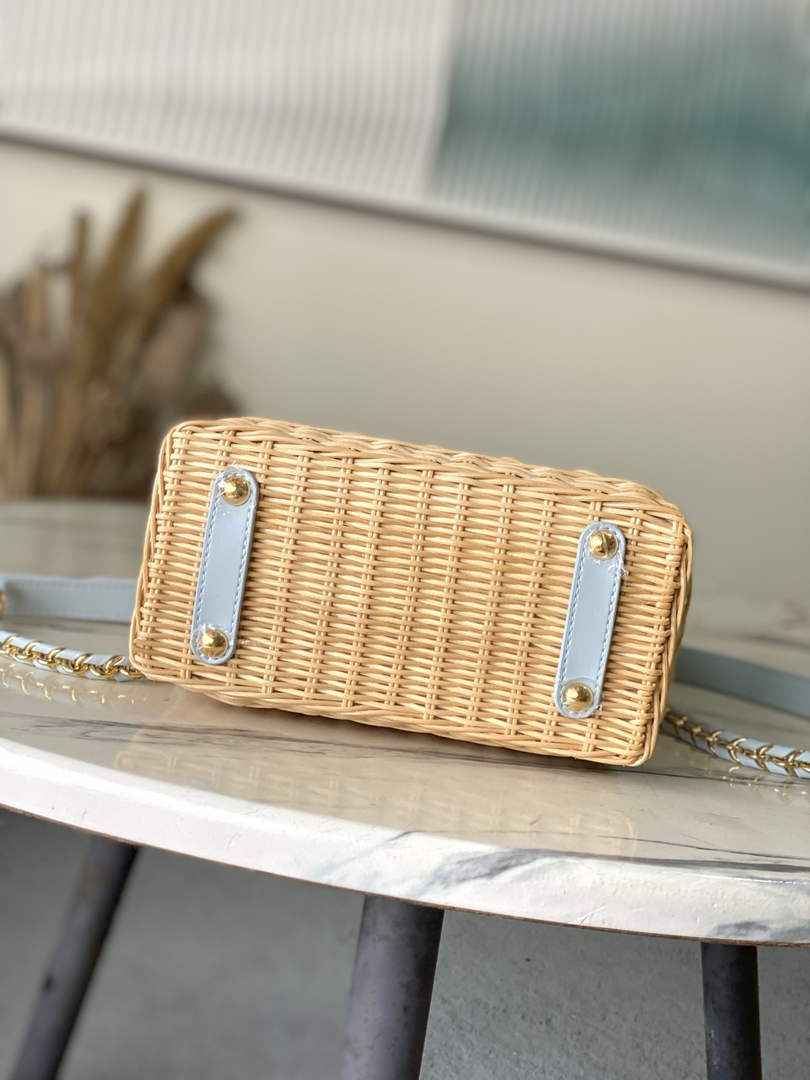 Louis Vuitton Capucines Mini Bag, M14295 Washed Light Blue Rattan and denim