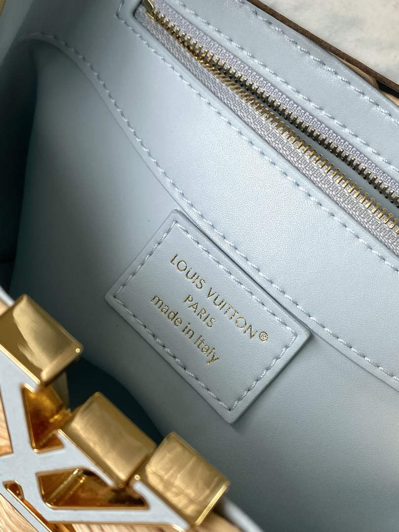 Louis Vuitton Capucines Mini Bag, M14295 Washed Light Blue Rattan and denim