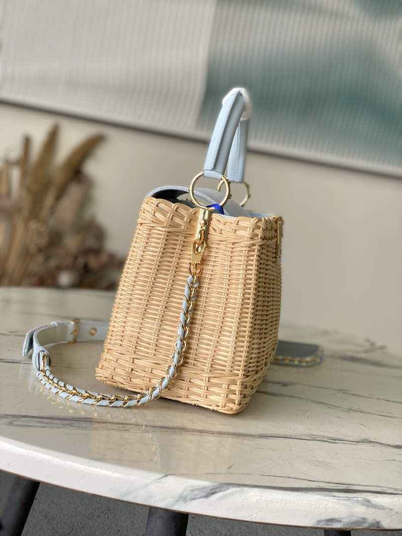 Louis Vuitton Capucines BB Bag, M29501 Sky Denim Rattan and denim