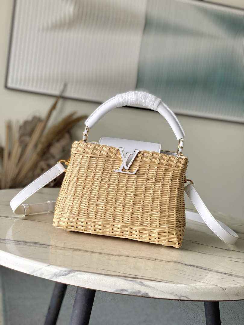 Louis Vuitton Capucines BB Bag, M26025 White Rattan and cowhide leather