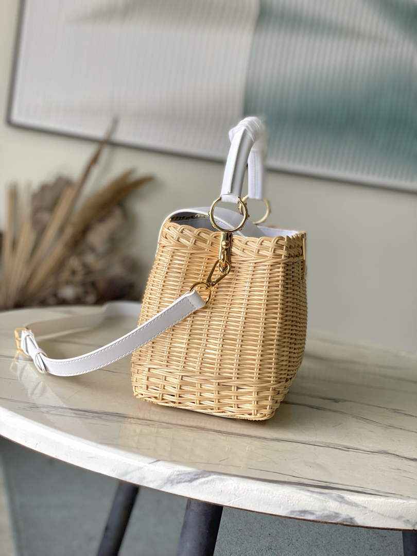Louis Vuitton Capucines BB Bag, M26025 White Rattan and cowhide leather