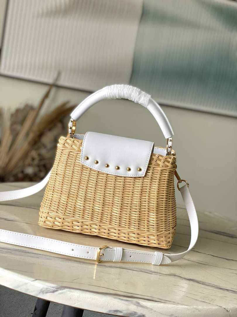 Louis Vuitton Capucines BB Bag, M26025 White Rattan and cowhide leather