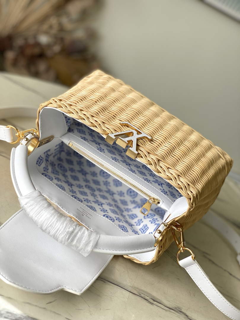 Louis Vuitton Capucines BB Bag, M26025 White Rattan and cowhide leather