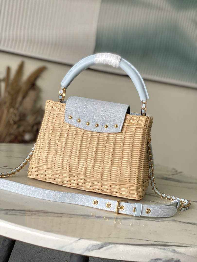 Louis Vuitton Capucines BB Bag, M29501 Sky Denim Rattan and denim