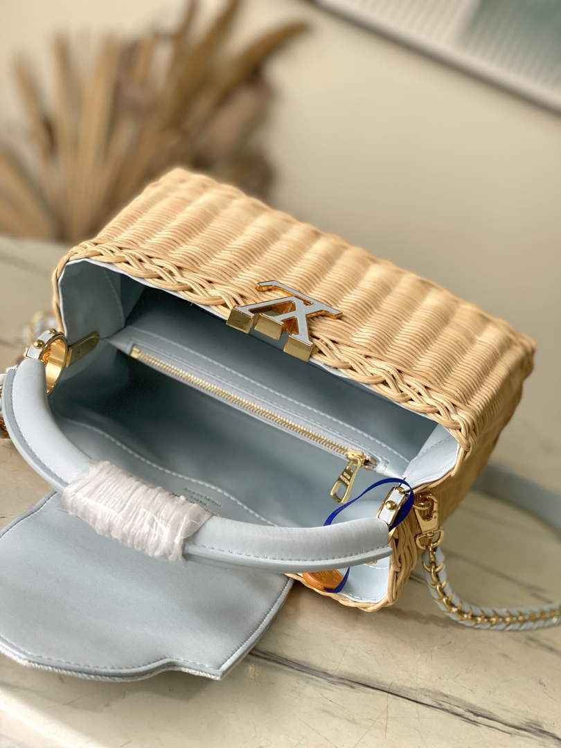 Louis Vuitton Capucines BB Bag, M29501 Sky Denim Rattan and denim