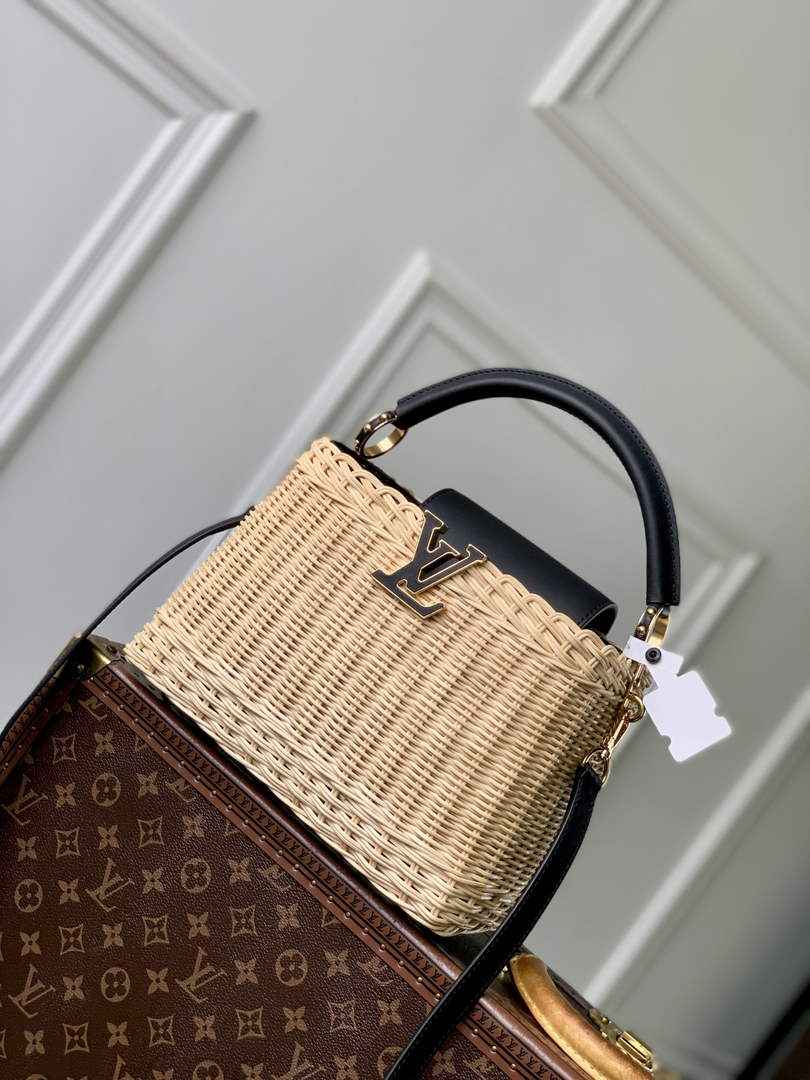 Louis Vuitton Capucines BB Bag, M14366 Black Rattan and cowhide leather
