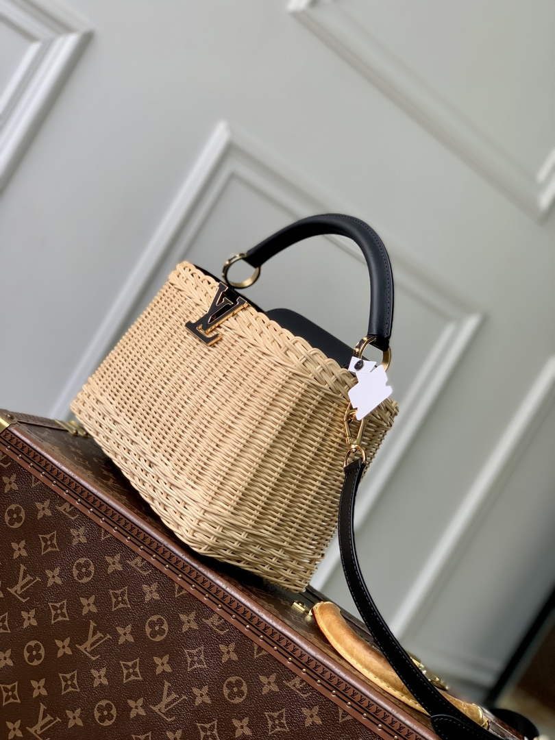 Louis Vuitton Capucines BB Bag, M14366 Black Rattan and cowhide leather