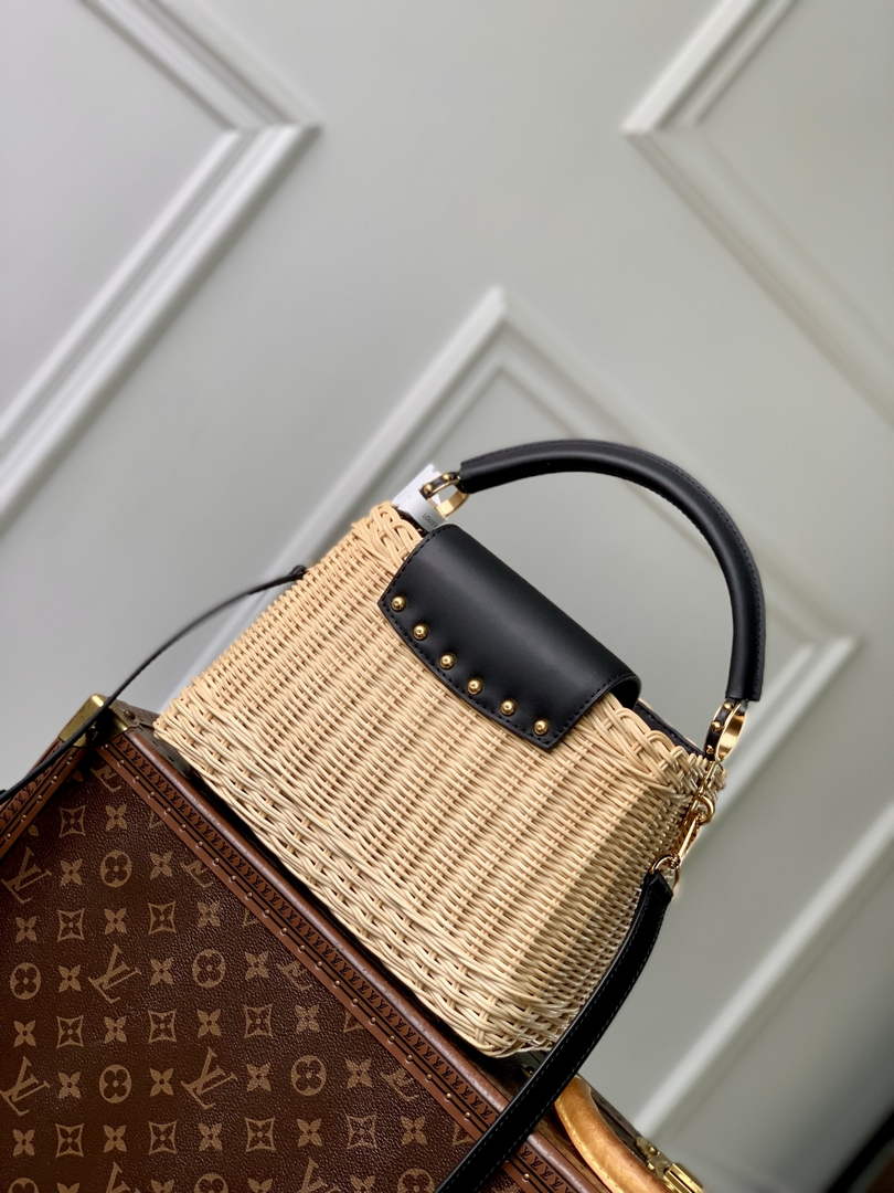 Louis Vuitton Capucines BB Bag, M14366 Black Rattan and cowhide leather