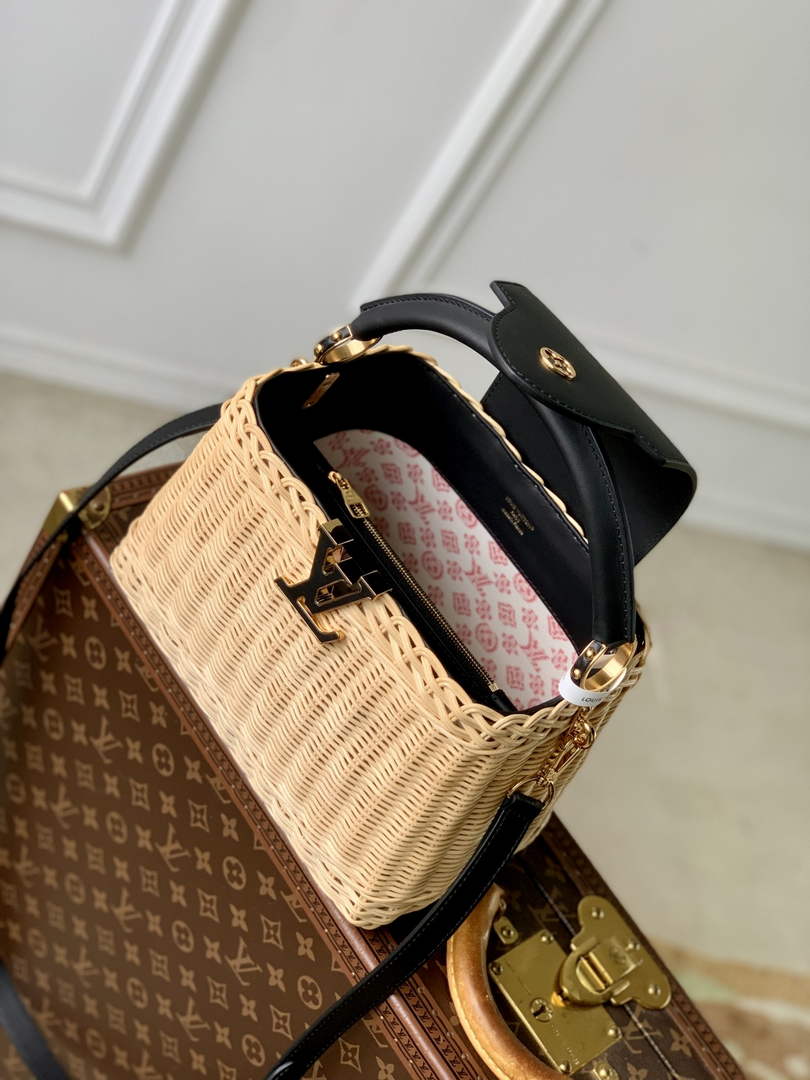 Louis Vuitton Capucines BB Bag, M14366 Black Rattan and cowhide leather
