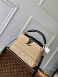 Louis Vuitton Capucines BB Bag, M14366 Navy Rattan and cowhide leather