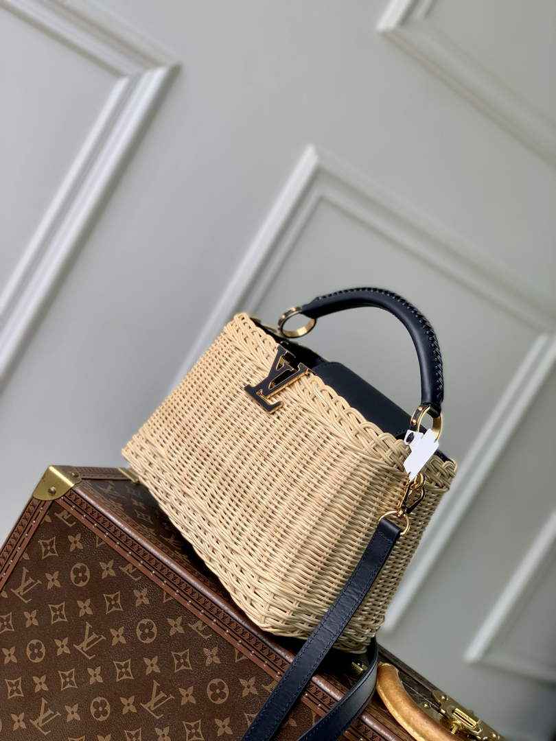 Louis Vuitton Capucines BB Bag, M14366 Navy Rattan and cowhide leather