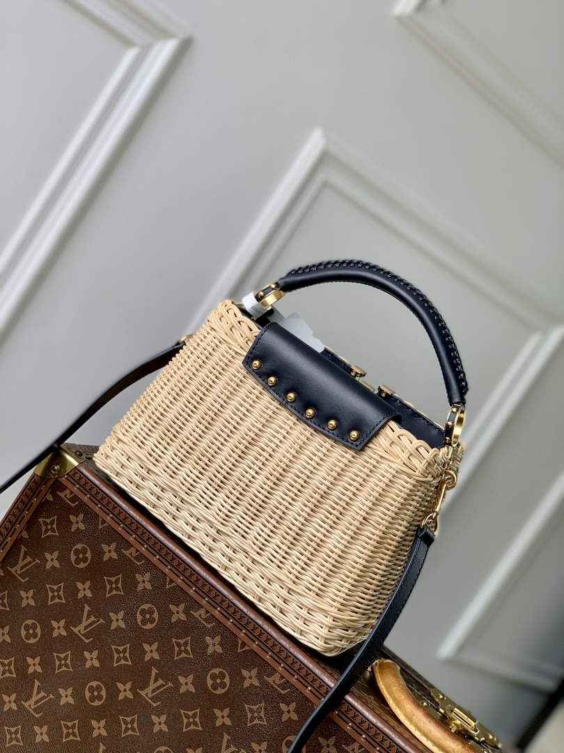 Louis Vuitton Capucines BB Bag, M14366 Navy Rattan and cowhide leather
