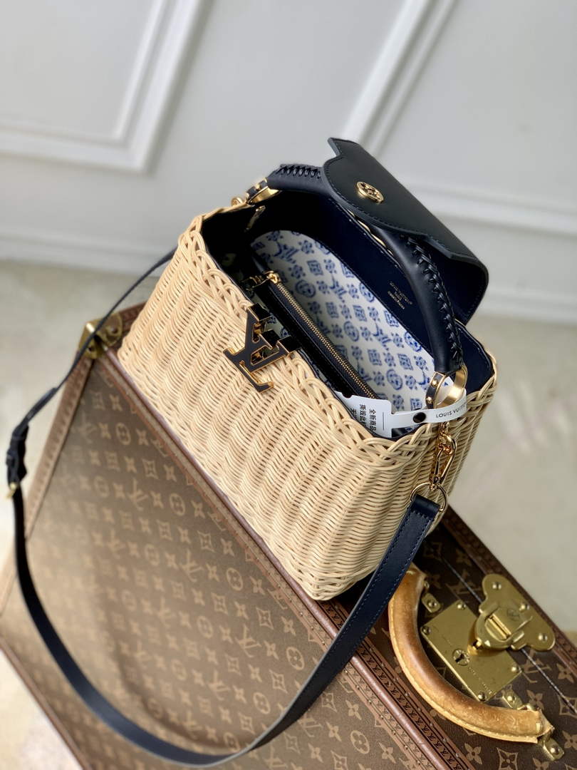 Louis Vuitton Capucines BB Bag, M14366 Navy Rattan and cowhide leather