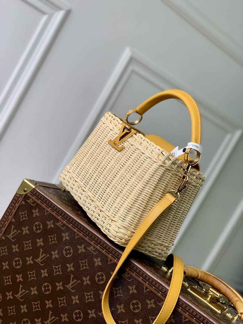 Louis Vuitton Capucines BB Bag, M24976 Yellow Rattan and cowhide leather