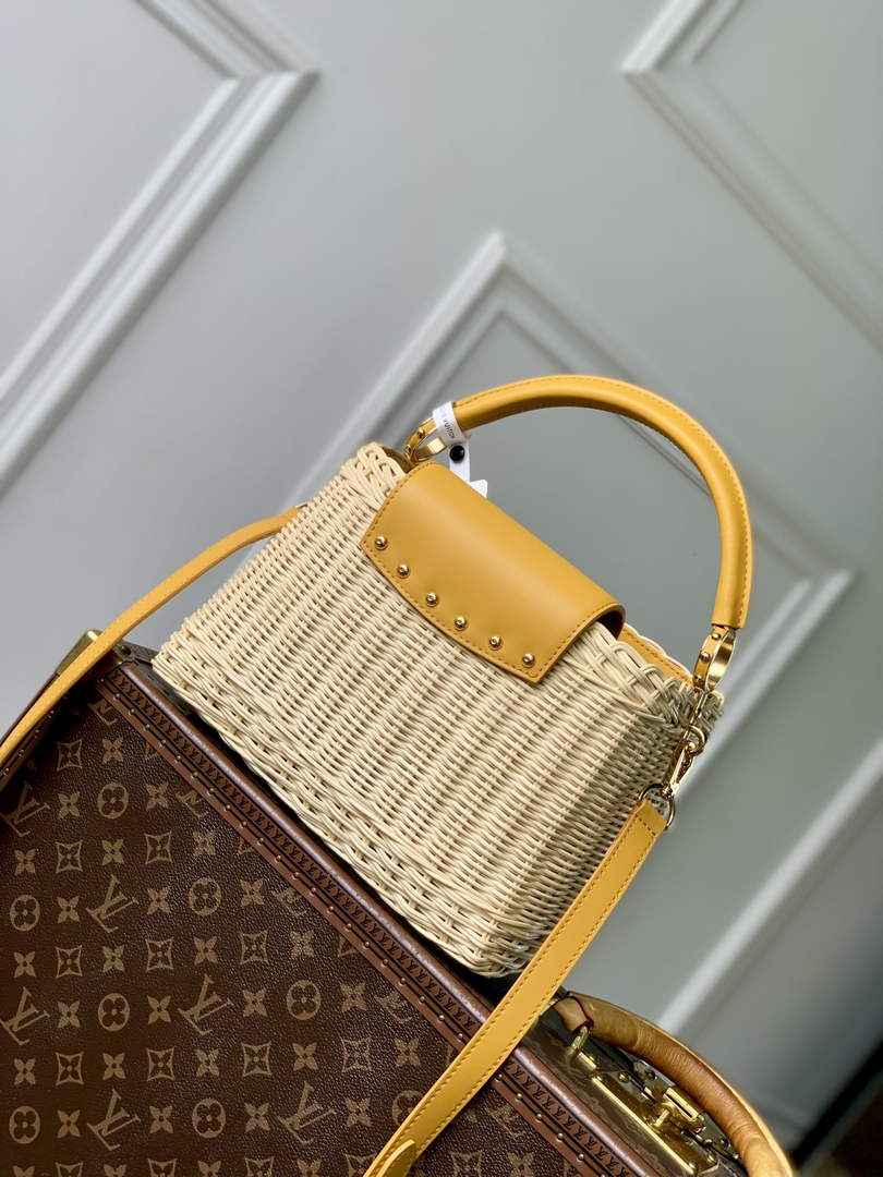 Louis Vuitton Capucines BB Bag, M24976 Yellow Rattan and cowhide leather
