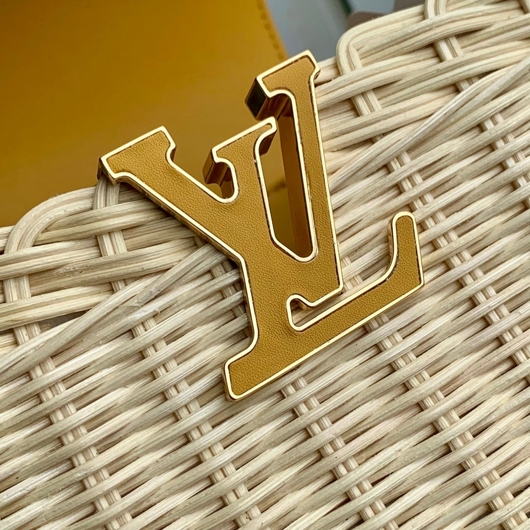 Louis Vuitton Capucines BB Bag, M24976 Yellow Rattan and cowhide leather