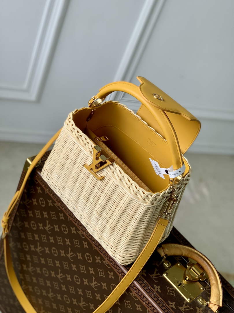Louis Vuitton Capucines BB Bag, M24976 Yellow Rattan and cowhide leather