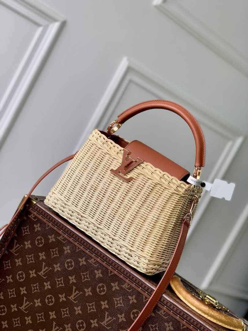 Louis Vuitton Capucines BB Bag, M26025 Brown Rattan and cowhide leather