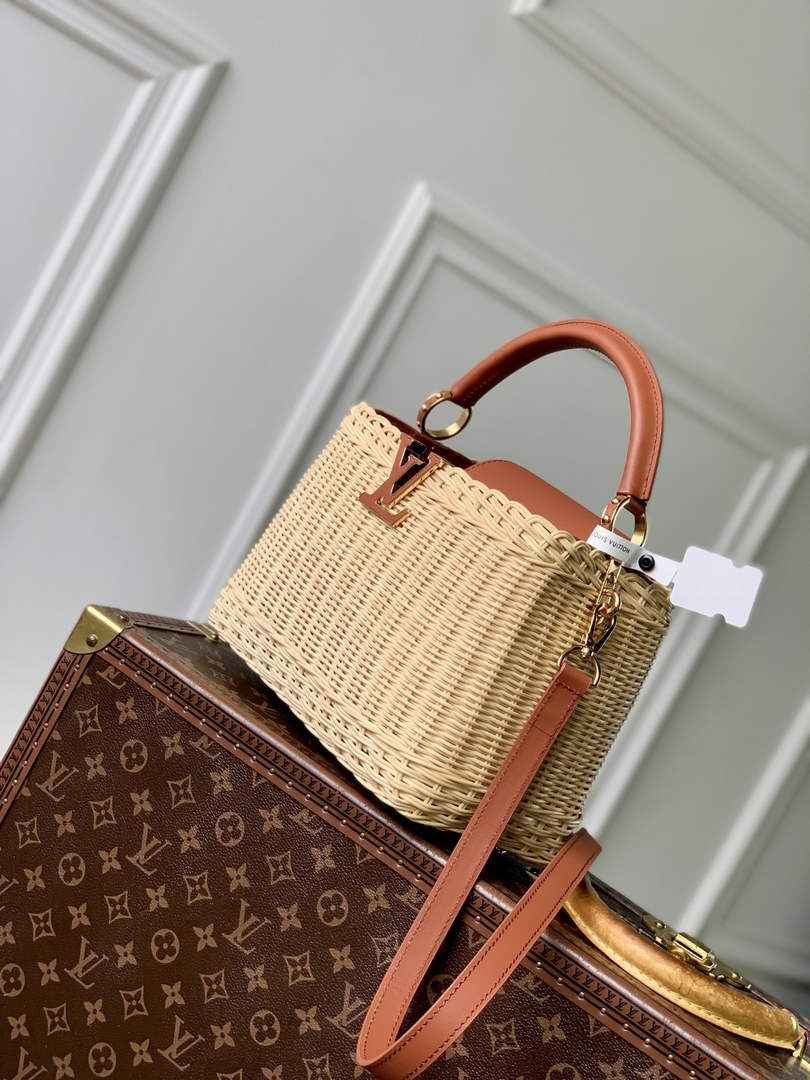 Louis Vuitton Capucines BB Bag, M26025 Brown Rattan and cowhide leather