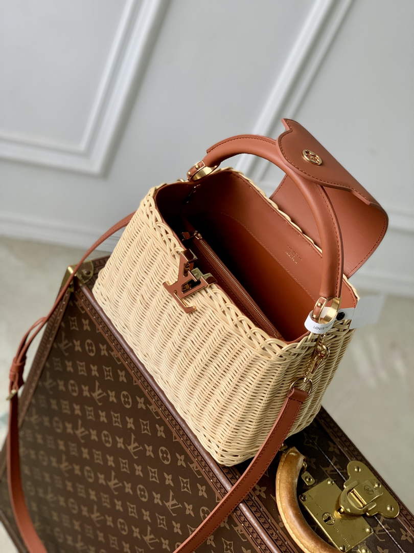 Louis Vuitton Capucines BB Bag, M26025 Brown Rattan and cowhide leather